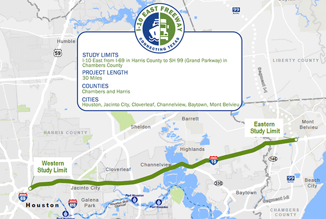 Houston I-10 East Freeway study limits map