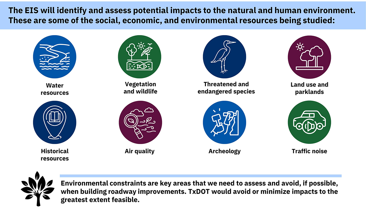 EIS impact areas EIS will identify and assess impacts to water, vegetation and wildlife, endangered special, land use, historical resources, air quality, and archeology.