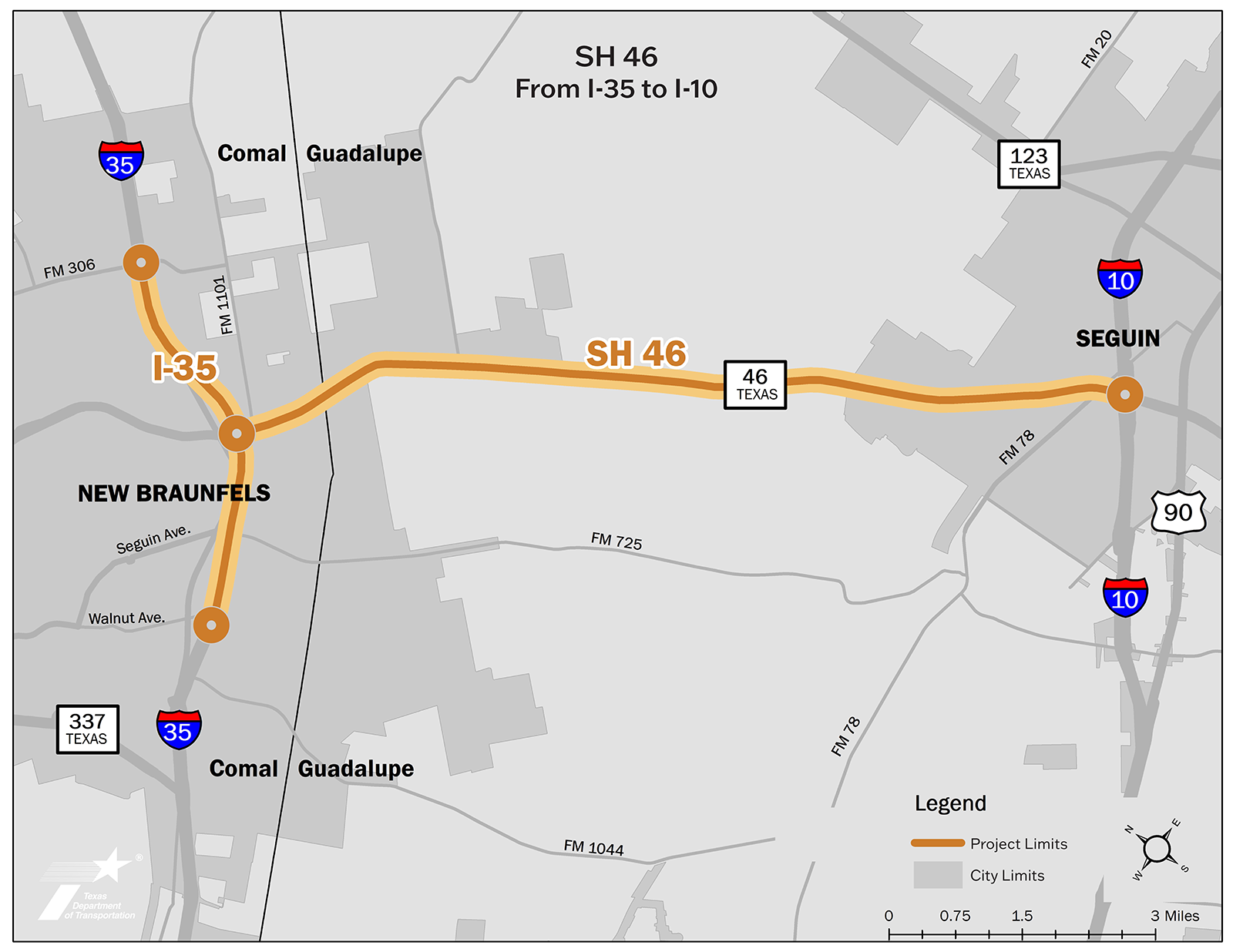SH-46 from I-35 to I-10 Map
