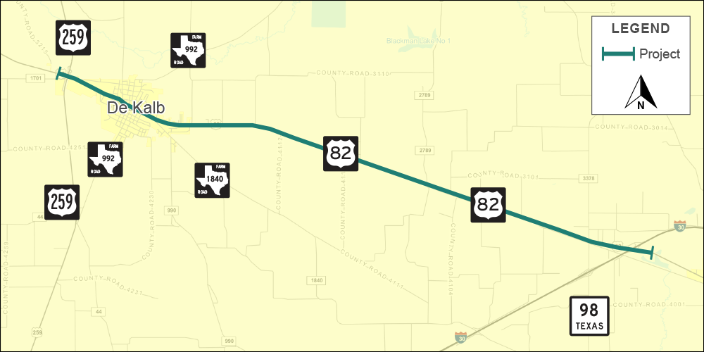 US 82 De Kalb map