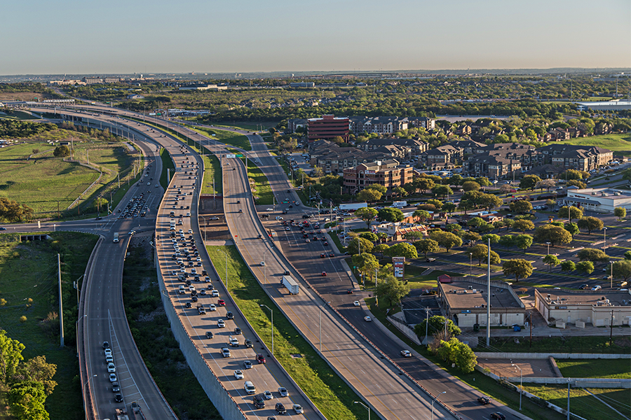 Aerial of mopac highway with vehicles