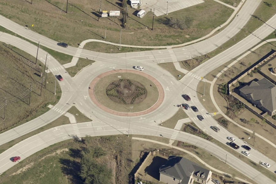 aerial view of roundabout in the city