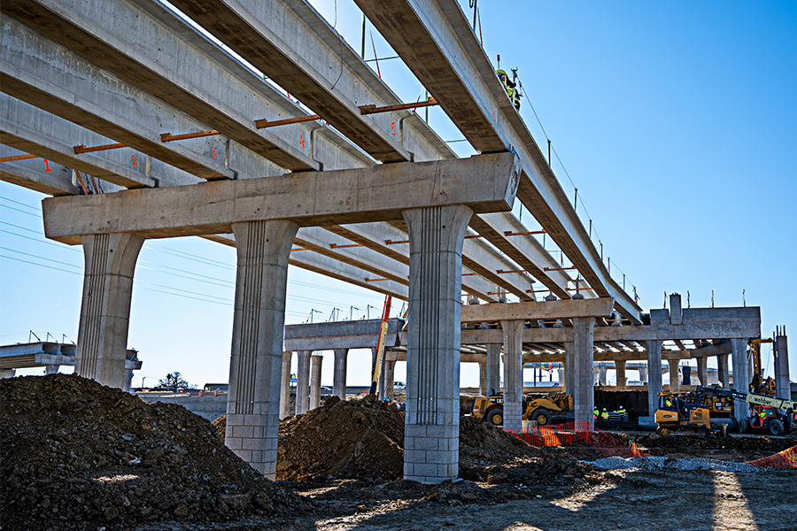 Construction site with girders
