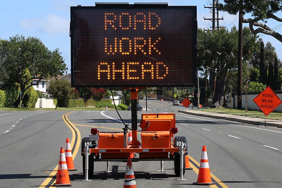 Road work ahead dynamic messaging sign