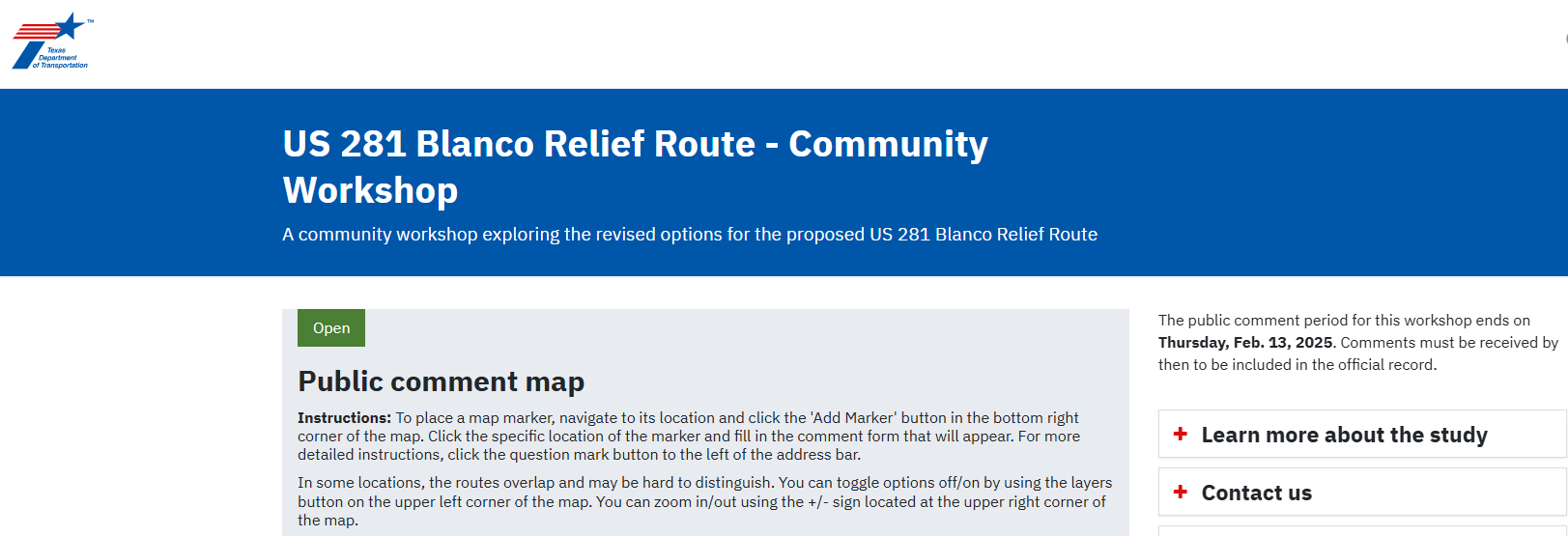 US 281 Relief Route Community Workshop #4 Interactive Map