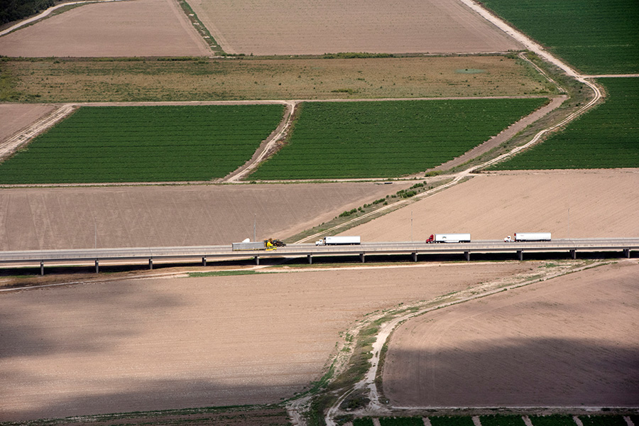 Freight trucks in rural area