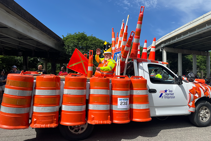 Houton car art parade, safety barrels