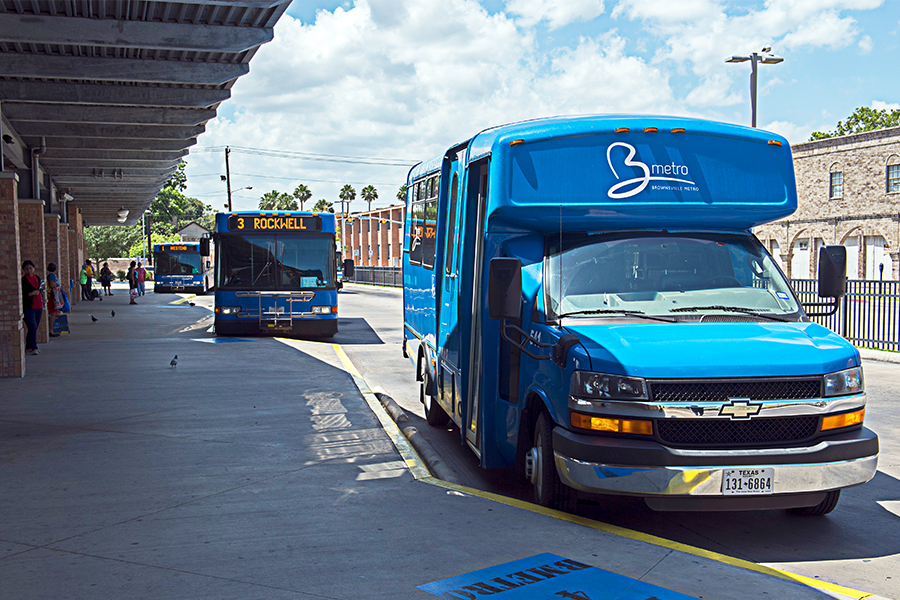 Multimodal terminal encompasses with bus bays and canopy shelters for passengers.