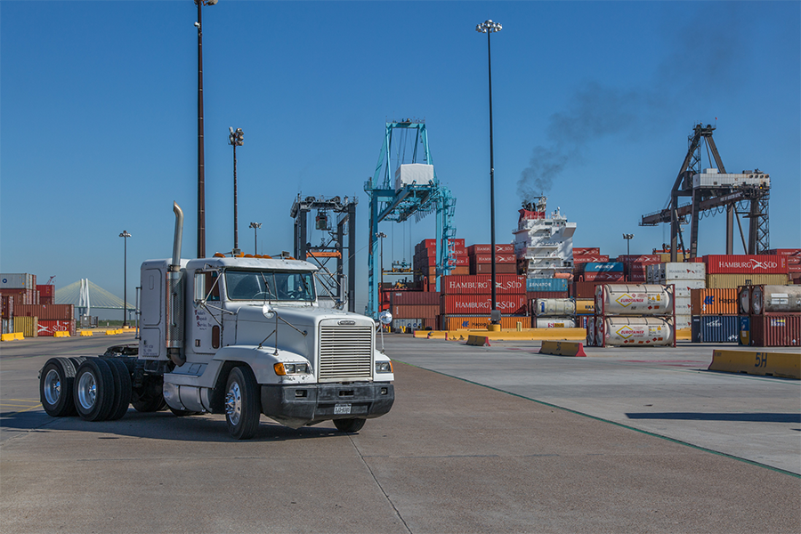 Truck at a port setting