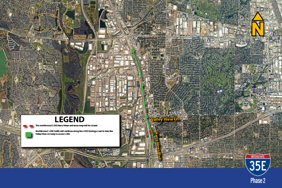 The northbound I-E Harry Hines entrance ramp will be closed.