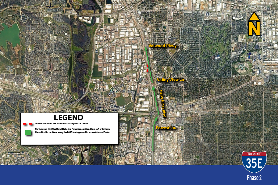 The northbound I-35E Valwood ramp will be closed.