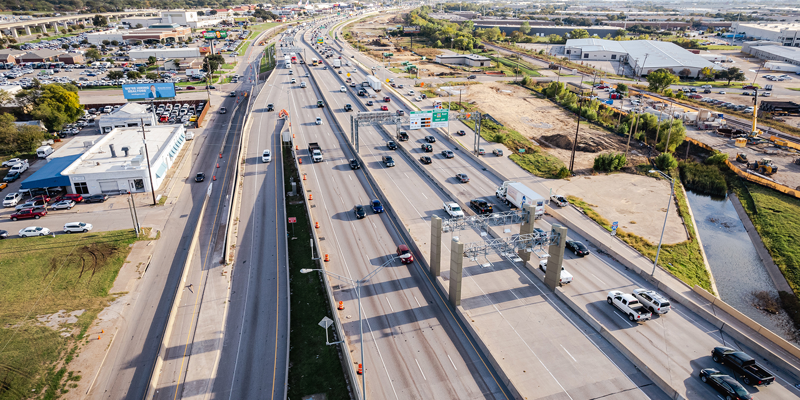 NB view of construction I-35E from Belt Line 2 from October 2022.