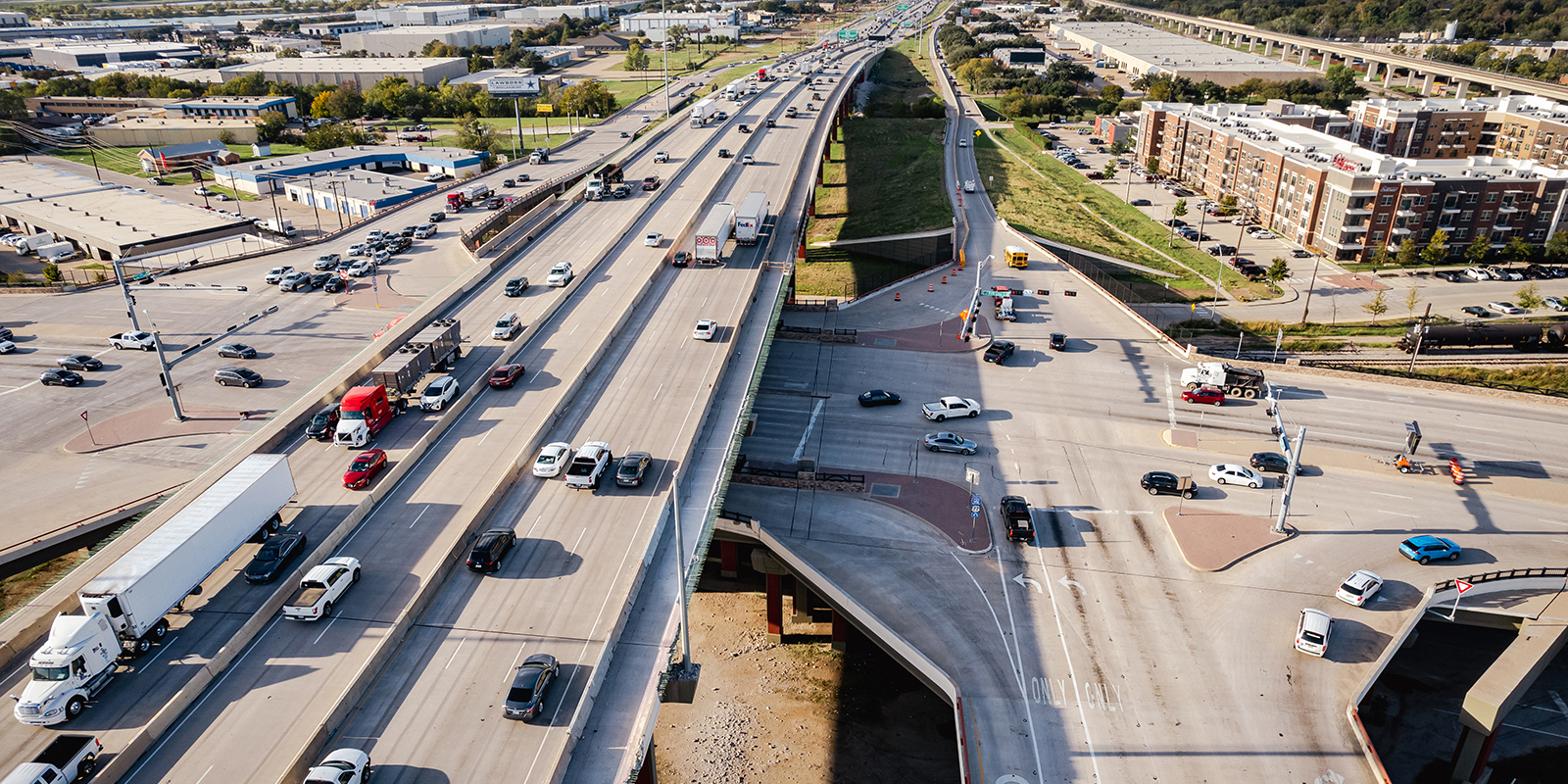 NB view of construction I-35E from Belt Line from October 2022.