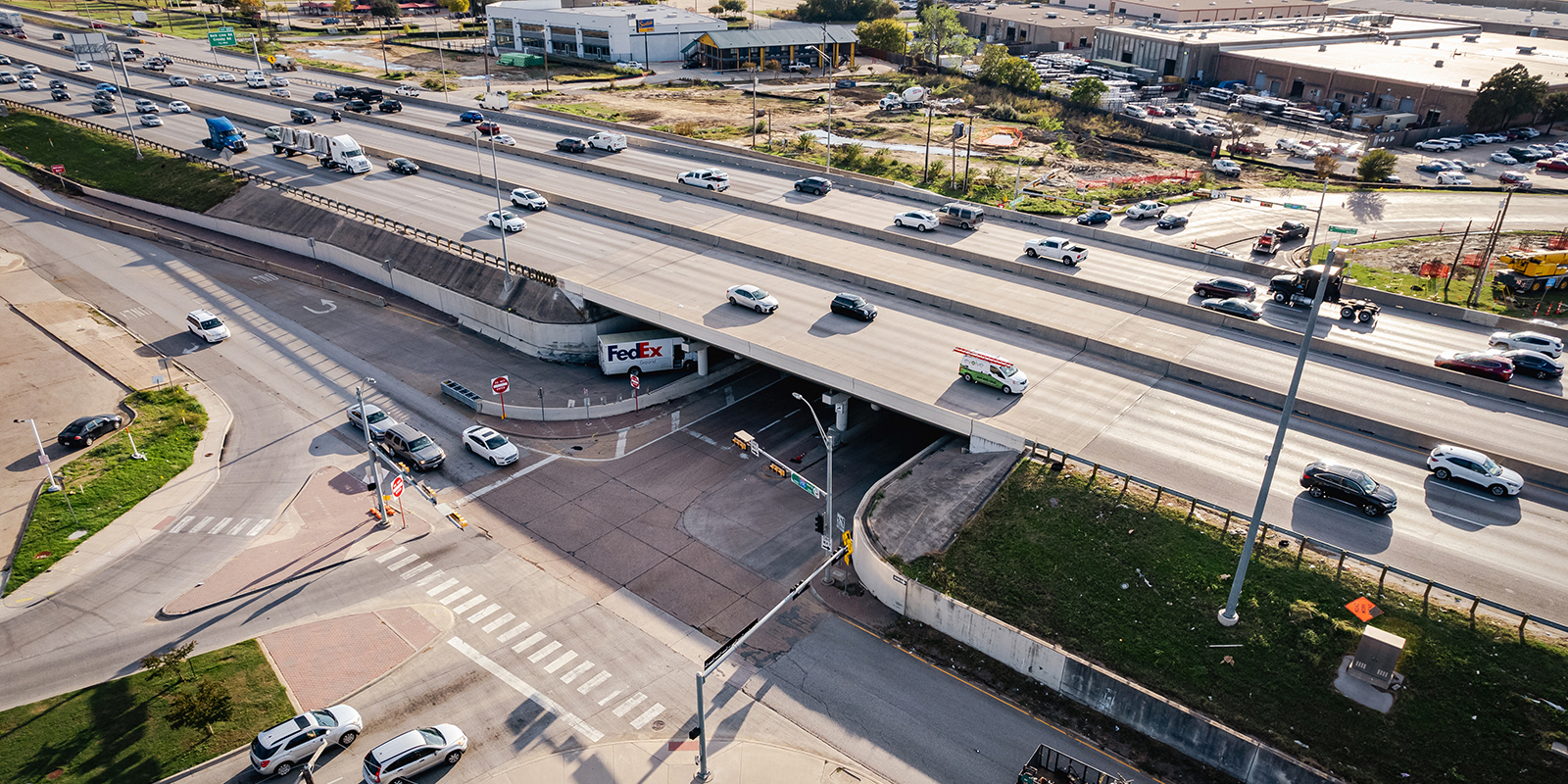 NB view of construction I-35E from Sandy Lake 2 from October 2022.