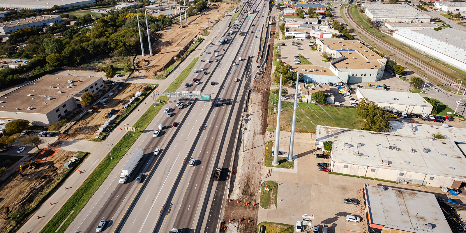 NB view of construction I-35E from Valley View-Valwood from October 2022.