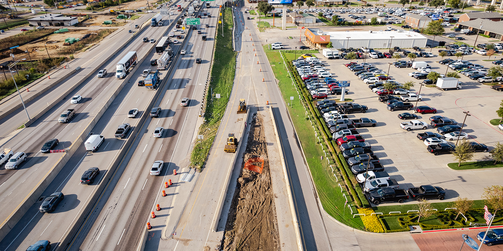 NB view of construction I-35E from Valwood Pkwy from October 2022.