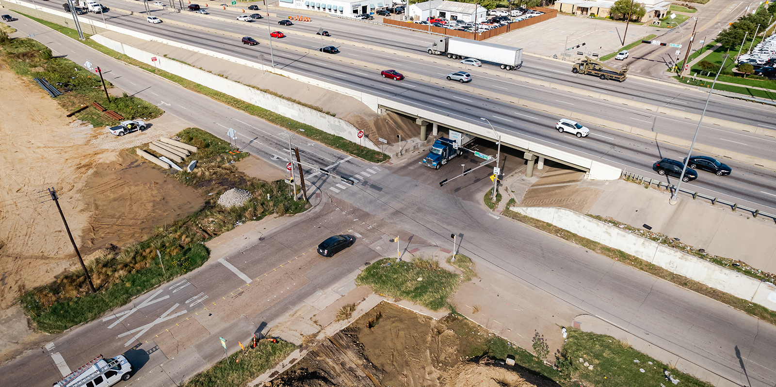 SB view of construction I-35E from Valwood 2 from October 2022.