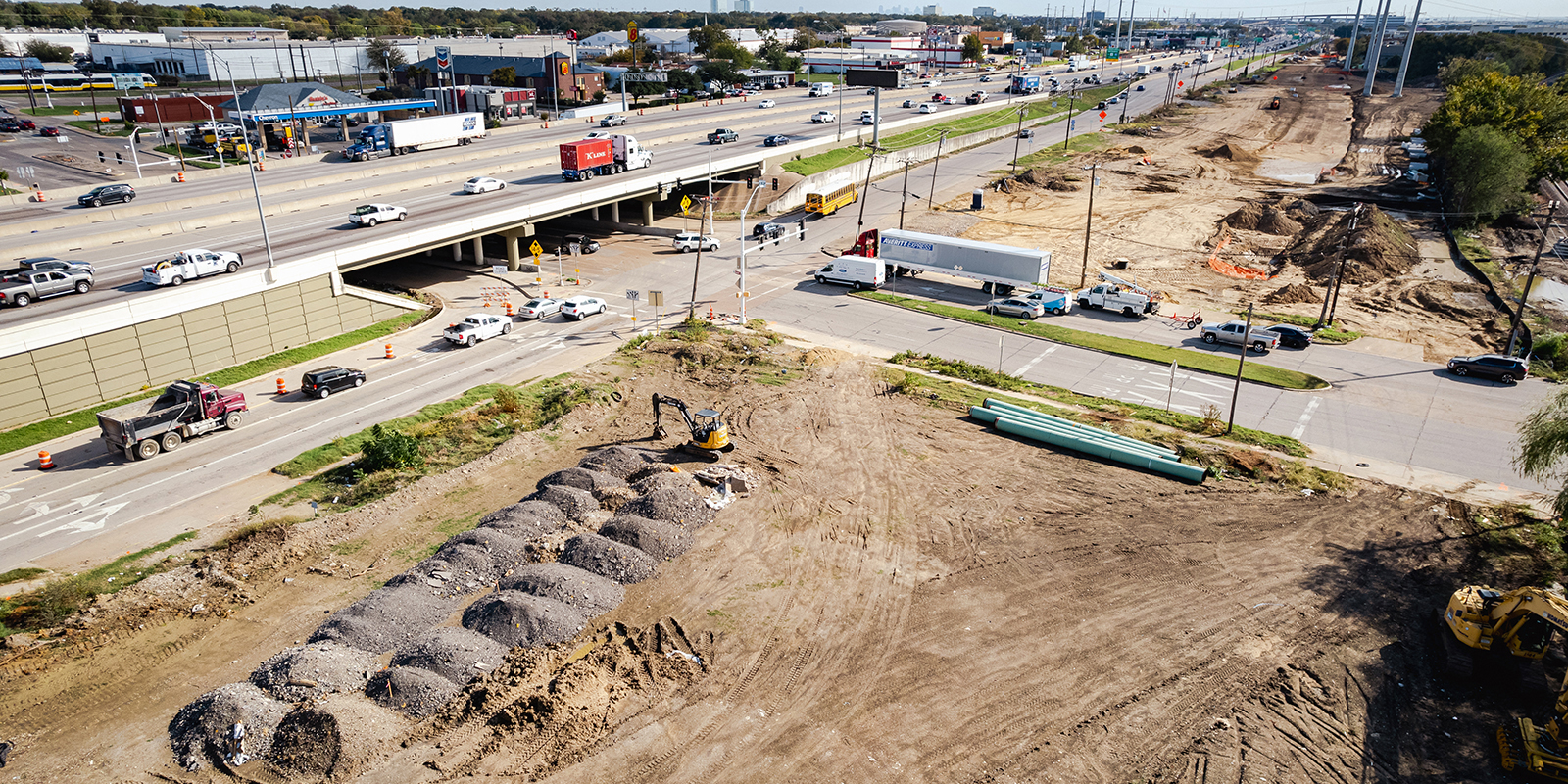 SB view of construction I-35E from Valwood from October 2022.