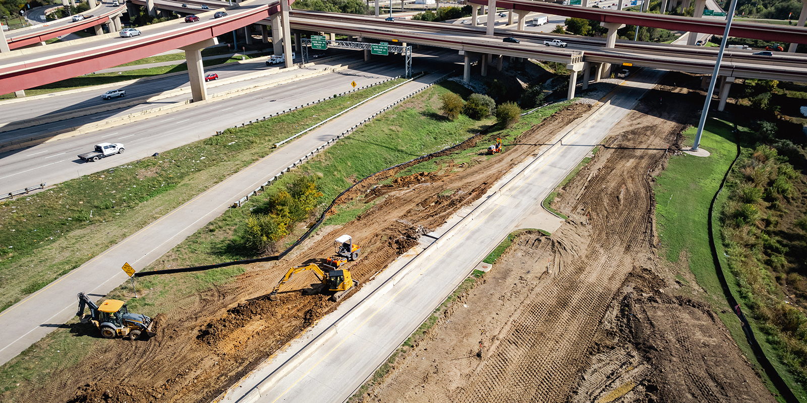 SB view of construction I-35E from PGBT from October 2022.