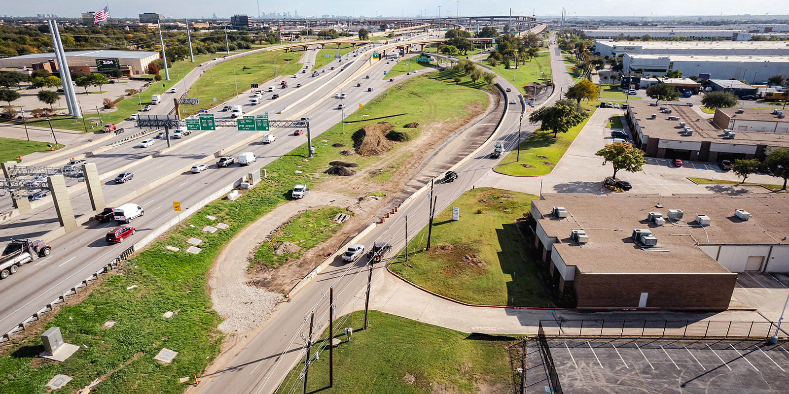SB view of construction I-35E from Valley View from October 2022.