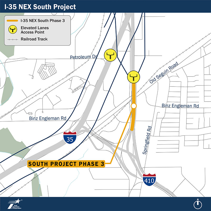 I-35 NEX South Project map I-35 NEX South Project map, Phase 3 East of 35 and north of 410.