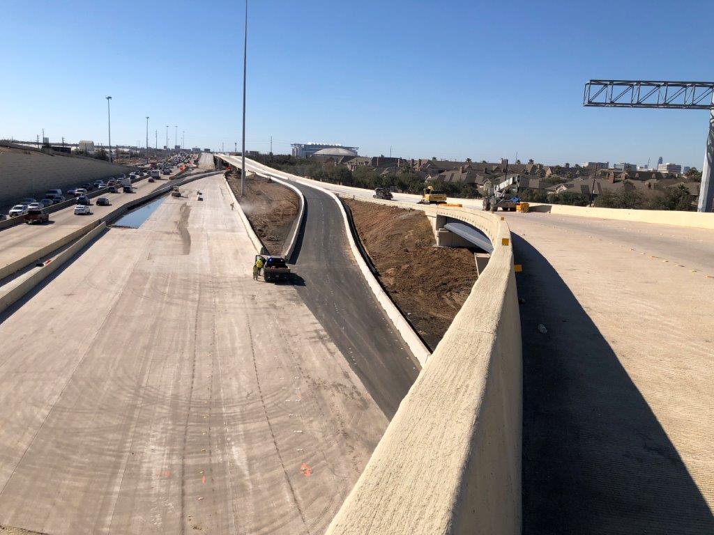 Looking west on connector G at proposed I-610 westbound mainlane ramp to connector G.