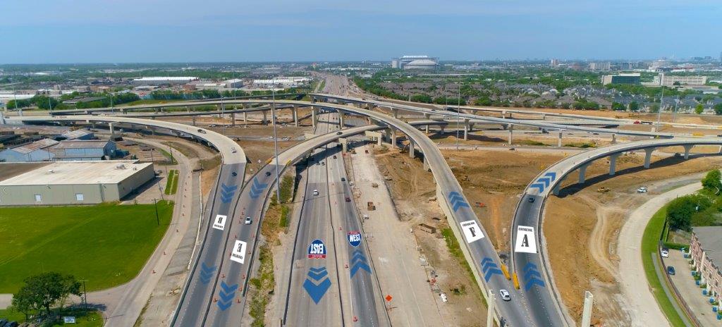 Looking west at I-610 and connector ramps east side of SH 288.