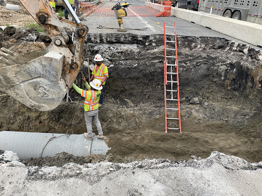 Crew installing storm sewer at FM 521/Almeda Road