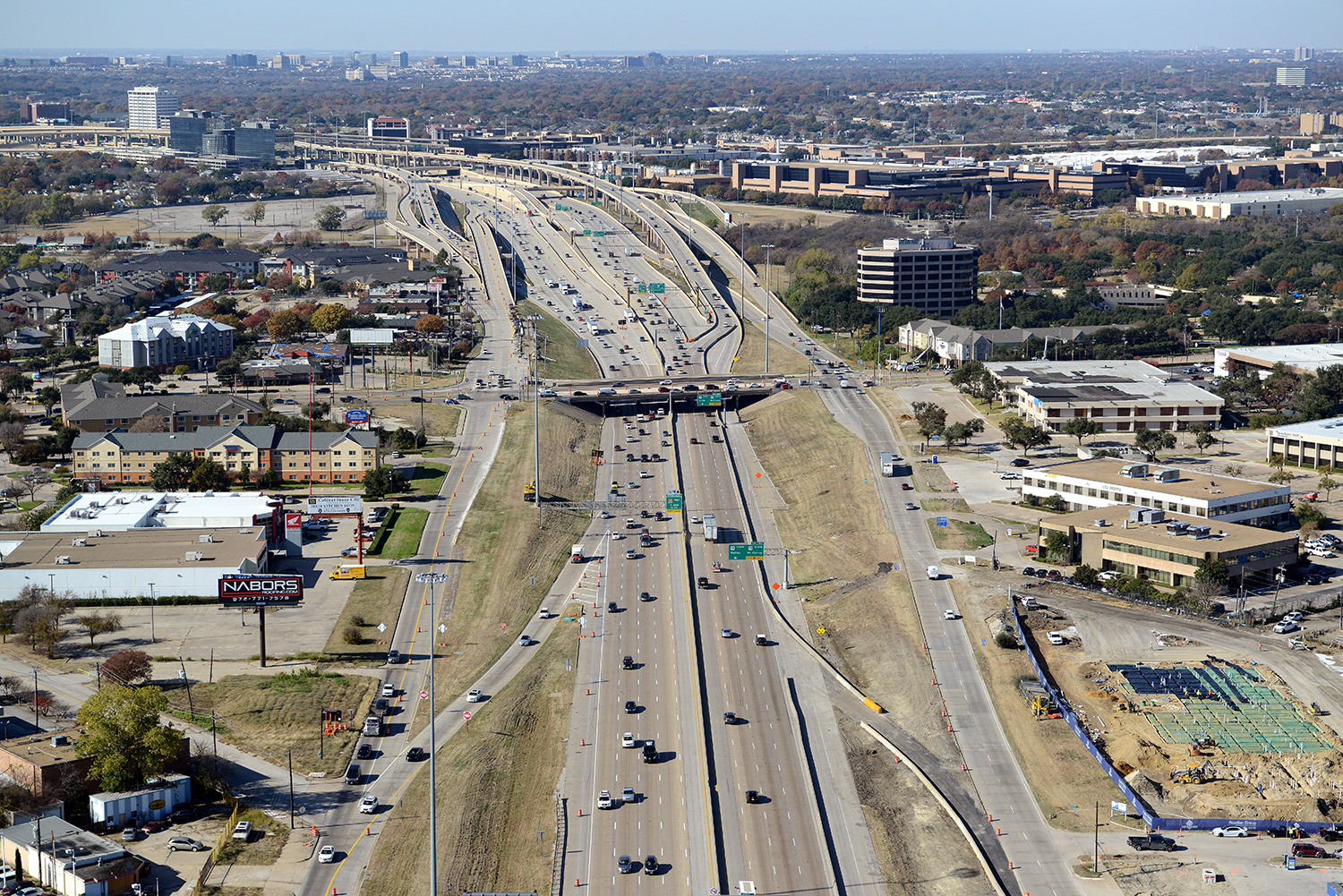 635E westbound aerial view at Greenville
