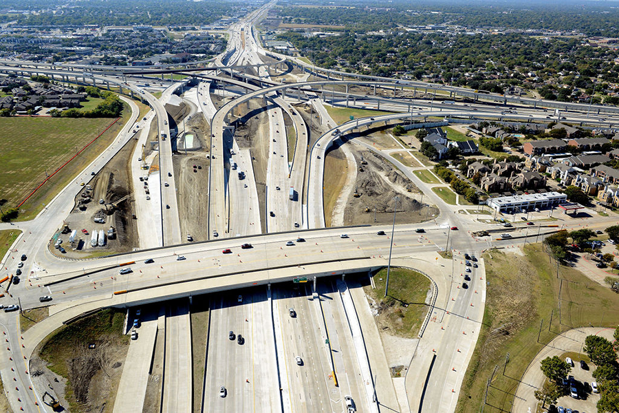Looking west along I-30 at Galloway Avenue with the I-30/I-635 interchange in the horizon