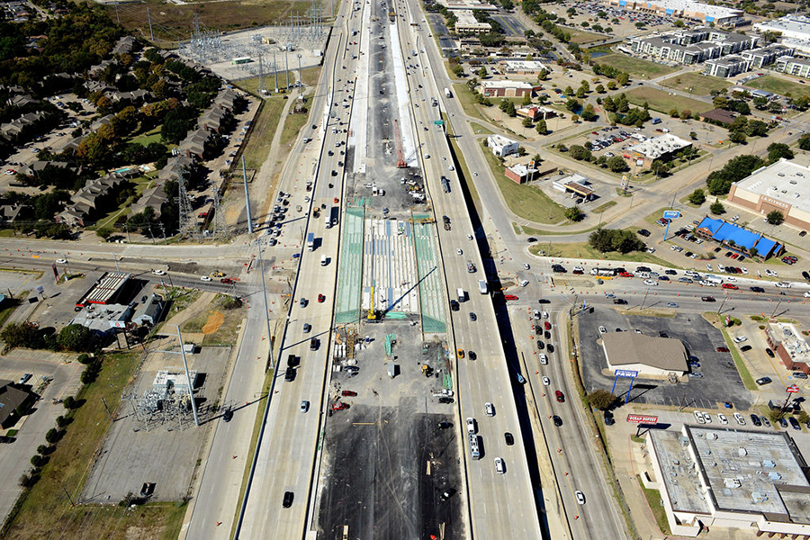 West view of I-635 at Centerville Road/Ferguson Road, with new TEXPress Lanes in development 