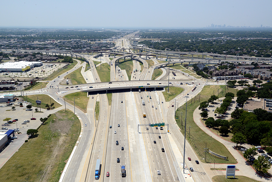 I-635 East at Galloway and the I-635/I-30 interchange looking west