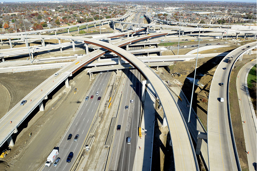 North view of I-635 under the I-30 Interchange in Mesquite, Texas