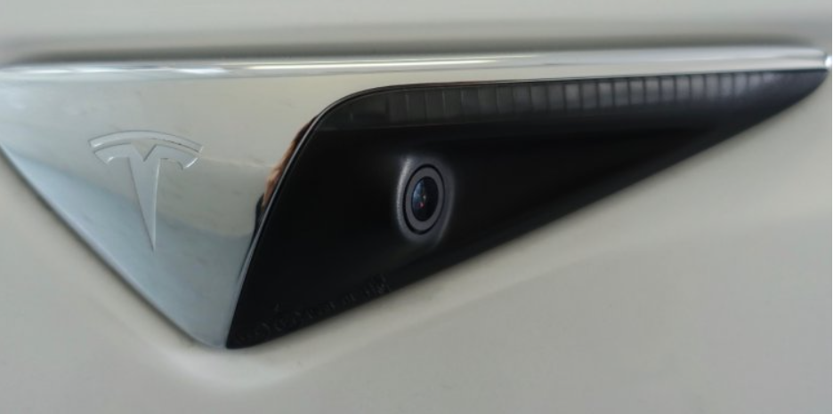 close-up of camera on Tesla car