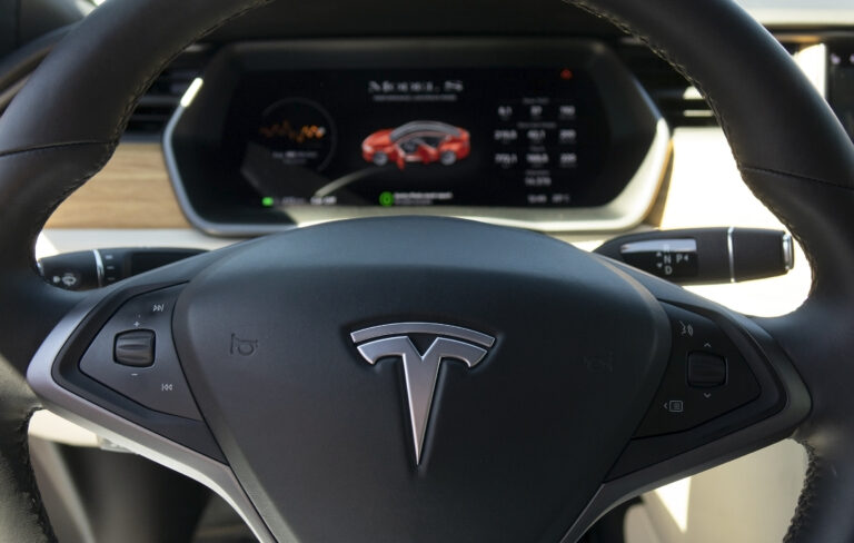 steering wheel and driver console of Tesla