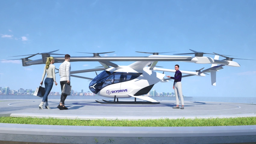 Suzuki autonomous helicopter with passengers arriving 