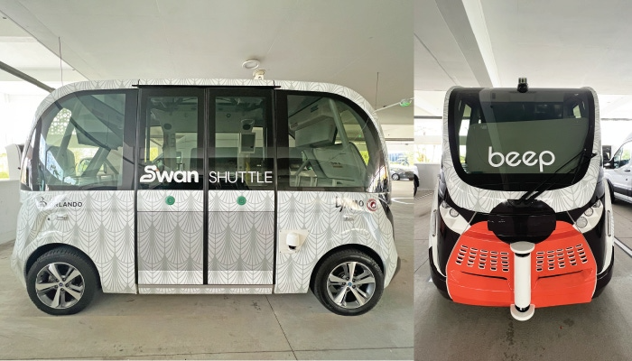front and side view of Beep autonomous shuttle