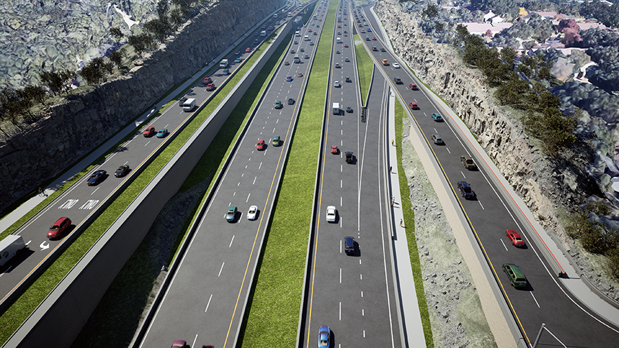 Carriles principales elevados orientados hacia el norte