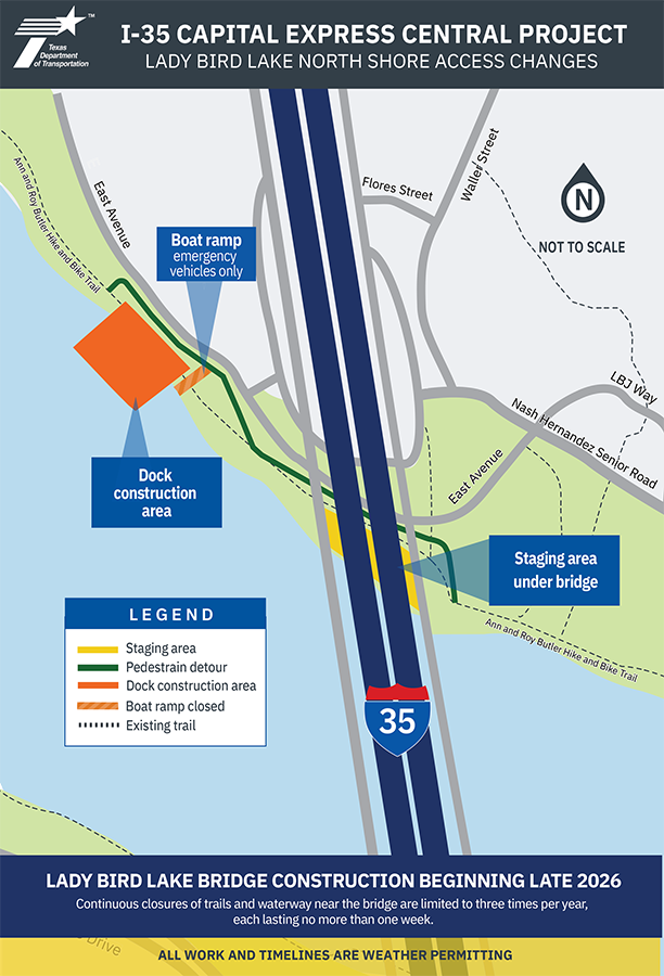 I-35 CApital Express Central Project Cambios en el acceso a la costa norte del lago Lady Bird