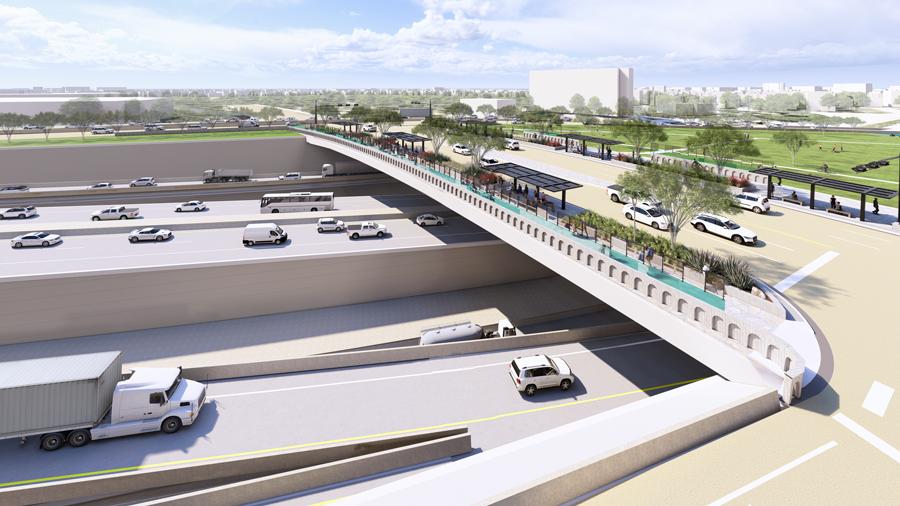 Illustration of future MLK Boulevard cap running over I-35.