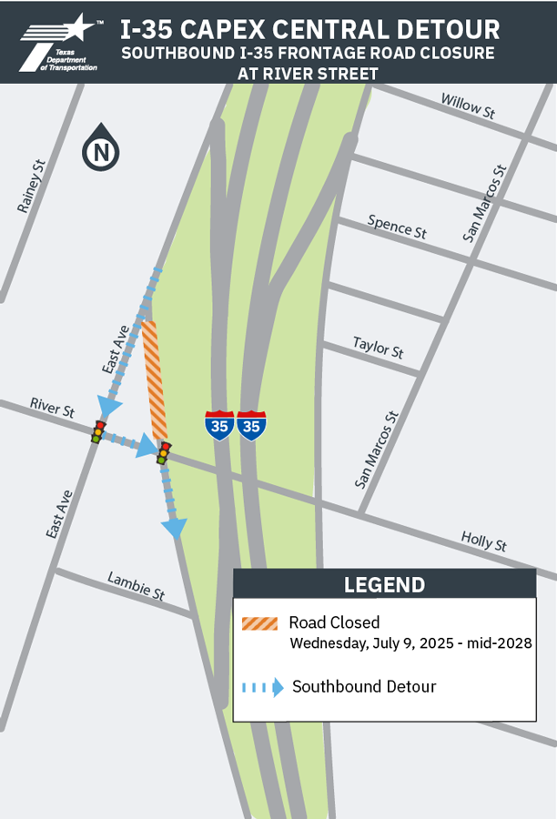 CapEx Central Detour CapEx Central detour, Southbound I-35 frontage road closure at River Street