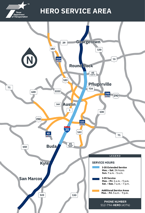 Service area map for Austin area HERO program