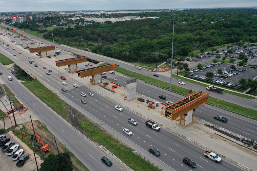 Cap and column construction along I-35 South near East Stassney Lane in May 2024