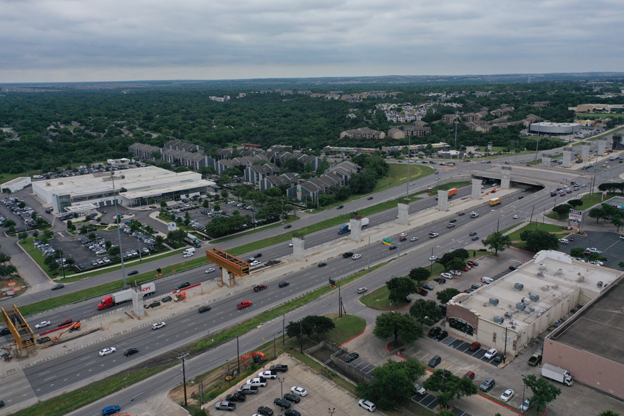 Column construction along I-35 at East Stassney Lane May 2024