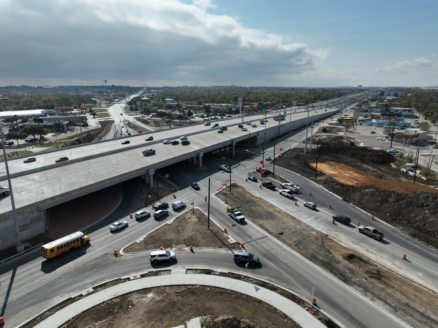 Construction progress at I-35 and SH 123/Guadalupe Street - Dec. 2024