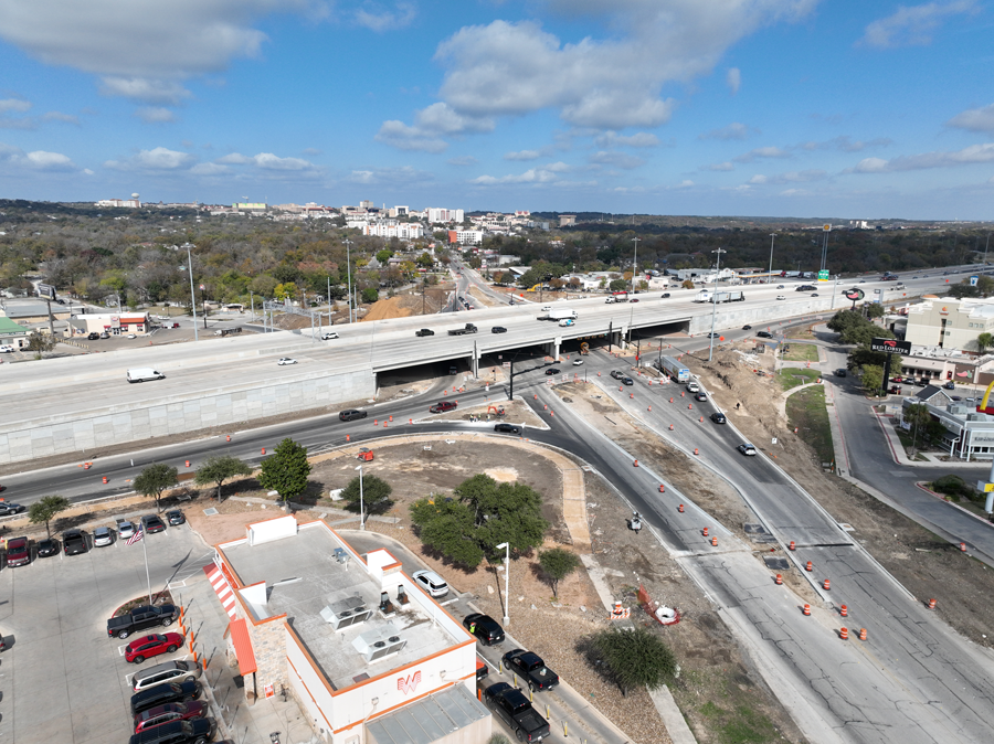 Construction progress at I-35 and SH 123/Guadalupe Street - Dec. 2024