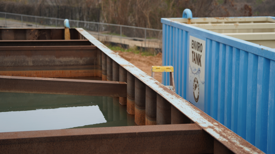 The filtered water is placed in tanks, tested, and if clean goes into Buffalo Bayou.