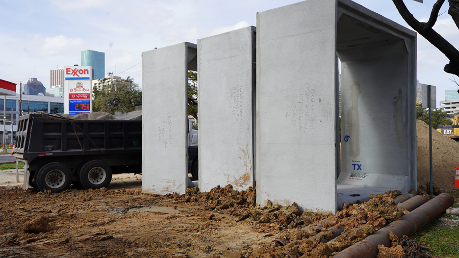 12-foot by 12-foot storm sewer boxes lined up on Hamilton Street.