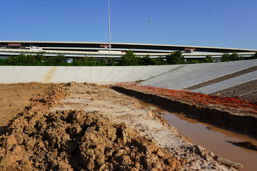 Northwest corner, concrete poured on side