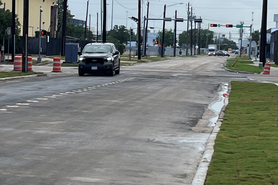 A driver travels on the open stretch of St. Emanuel between Jefferson Street and St. Joseph Parkway.